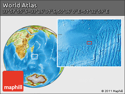 Physical Location Map of the Area around 33° 42' 13" S, 51° 4' 30" E