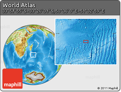 Physical Location Map of the Area around 33° 42' 13" S, 51° 4' 30" E