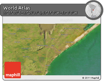Satellite 3D Map of the Area around 33° 42' 13" S, 53° 28' 30" W