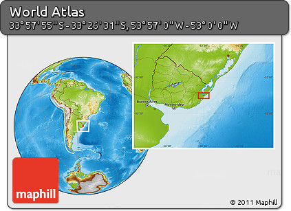 Physical Location Map of the Area around 33° 42' 13" S, 53° 28' 30" W