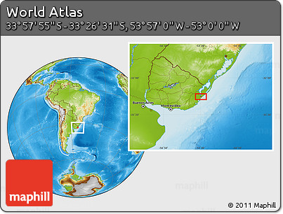 Physical Location Map of the Area around 33° 42' 13" S, 53° 28' 30" W