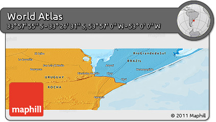 Political Panoramic Map of the Area around 33° 42' 13" S, 53° 28' 30" W