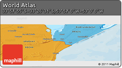 Political Panoramic Map of the Area around 33° 42' 13" S, 53° 28' 30" W