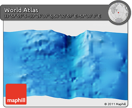 Physical 3D Map of the Area around 33° 42' 13" S, 57° 1' 29" E