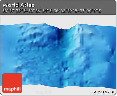 Physical 3D Map of the Area around 33° 42' 13" S, 57° 1' 29" E