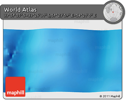 Physical 3D Map of the Area around 33° 42' 13" S, 57° 52' 30" E