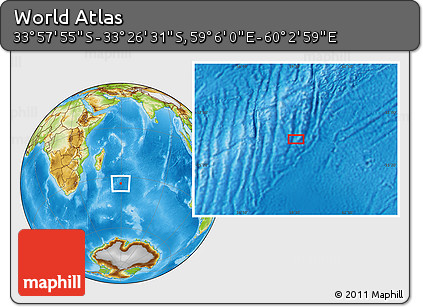 Physical Location Map of the Area around 33° 42' 13" S, 59° 34' 30" E