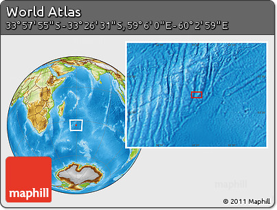 Physical Location Map of the Area around 33° 42' 13" S, 59° 34' 30" E