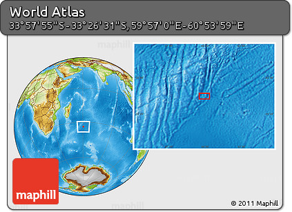 Physical Location Map of the Area around 33° 42' 13" S, 60° 25' 29" E