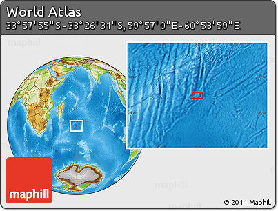 Physical Location Map of the Area around 33° 42' 13" S, 60° 25' 29" E