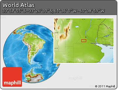 Physical Location Map of the Area around 33° 42' 13" S, 61° 7' 30" W