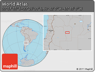 Gray Location Map of the Area around 33° 42' 13" S, 66° 13' 29" W