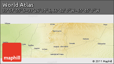 Physical Panoramic Map of the Area around 33° 42' 13" S, 66° 13' 29" W