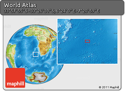 Physical Location Map of the Area around 33° 42' 13" S, 6° 52' 30" E