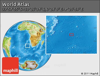 Physical Location Map of the Area around 33° 42' 13" S, 6° 52' 30" E