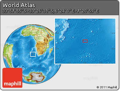 Physical Location Map of the Area around 33° 42' 13" S, 6° 52' 30" E