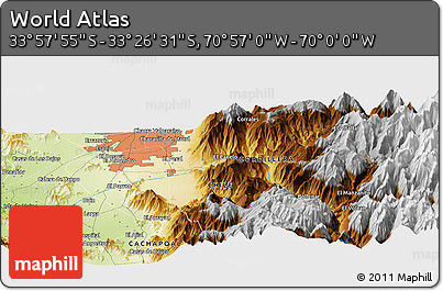 Physical Panoramic Map of the Area around 33° 42' 13" S, 70° 28' 29" W