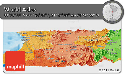 Political Panoramic Map of the Area around 33° 42' 13" S, 71° 19' 29" W