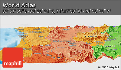 Political Panoramic Map of the Area around 33° 42' 13" S, 71° 19' 29" W