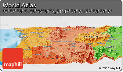 Political Panoramic Map of the Area around 33° 42' 13" S, 71° 19' 29" W