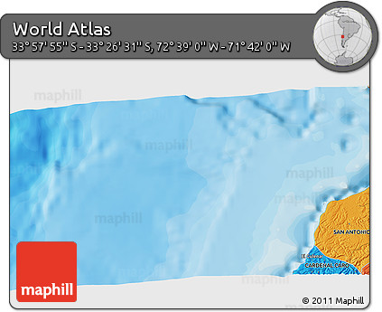 Political 3D Map of the Area around 33° 42' 13" S, 72° 10' 30" W