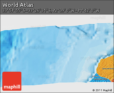 Political 3D Map of the Area around 33° 42' 13" S, 72° 10' 30" W