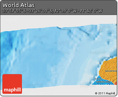 Political 3D Map of the Area around 33° 42' 13" S, 72° 10' 30" W