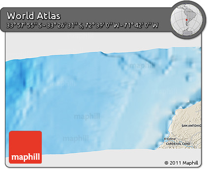 Shaded Relief 3D Map of the Area around 33° 42' 13" S, 72° 10' 30" W