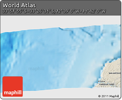 Shaded Relief 3D Map of the Area around 33° 42' 13" S, 72° 10' 30" W