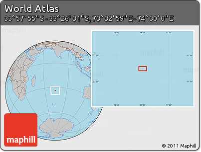 Gray Location Map of the Area around 33° 42' 13" S, 74° 1' 30" E