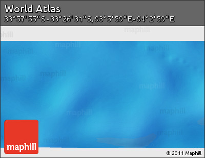 Physical 3D Map of the Area around 33° 42' 13" S, 93° 34' 29" E