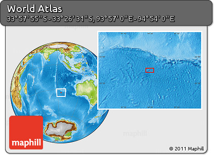 Physical Location Map of the Area around 33° 42' 13" S, 94° 25' 30" E