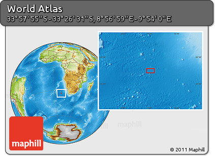 Physical Location Map of the Area around 33° 42' 13" S, 9° 25' 30" E