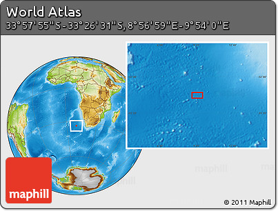 Physical Location Map of the Area around 33° 42' 13" S, 9° 25' 30" E