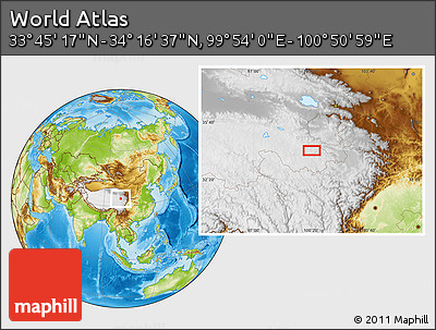 Physical Location Map of the Area around 34° 0' 57" N, 100° 22' 30" E