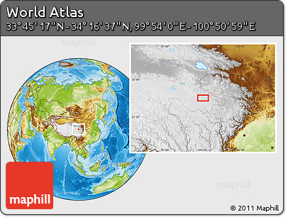 Physical Location Map of the Area around 34° 0' 57" N, 100° 22' 30" E