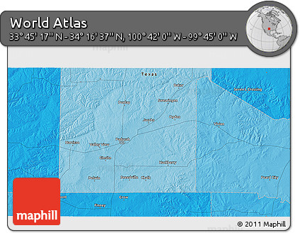 Political 3D Map of the Area around 34° 0' 57" N, 100° 13' 29" W