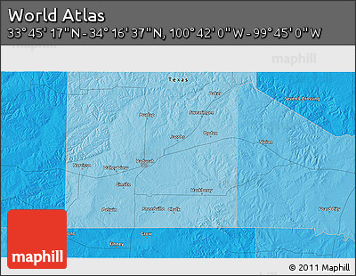 Political 3D Map of the Area around 34° 0' 57" N, 100° 13' 29" W