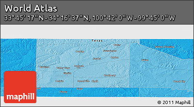 Political Panoramic Map of the Area around 34° 0' 57" N, 100° 13' 29" W