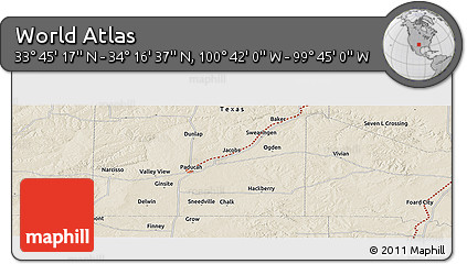 Shaded Relief Panoramic Map of the Area around 34° 0' 57" N, 100° 13' 29" W