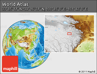 Physical Location Map of the Area around 34° 0' 57" N, 101° 13' 29" E