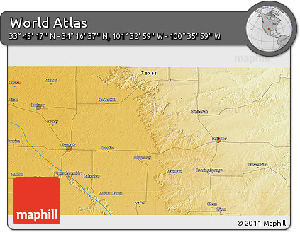 Physical 3D Map of the Area around 34° 0' 57" N, 101° 4' 29" W