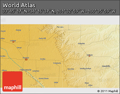 Physical 3D Map of the Area around 34° 0' 57" N, 101° 4' 29" W