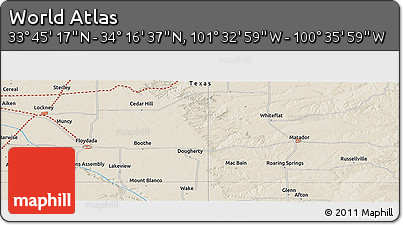 Shaded Relief Panoramic Map of the Area around 34° 0' 57" N, 101° 4' 29" W