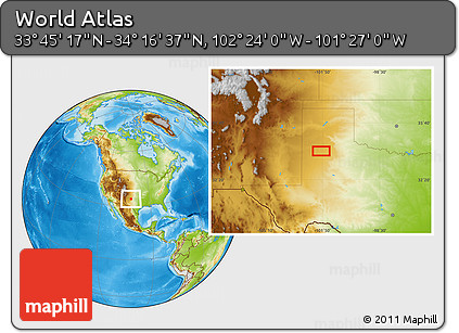 Physical Location Map of the Area around 34° 0' 57" N, 101° 55' 30" W