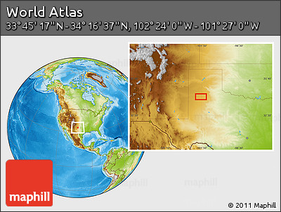 Physical Location Map of the Area around 34° 0' 57" N, 101° 55' 30" W