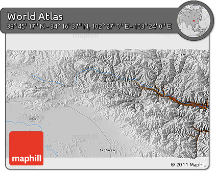 Physical 3D Map of the Area around 34° 0' 57" N, 102° 55' 30" E