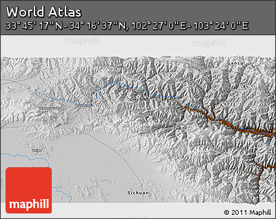Physical 3D Map of the Area around 34° 0' 57" N, 102° 55' 30" E