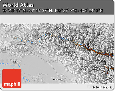 Physical 3D Map of the Area around 34° 0' 57" N, 102° 55' 30" E