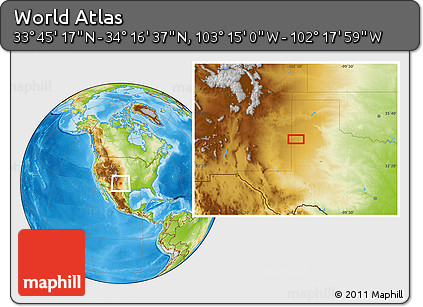 Physical Location Map of the Area around 34° 0' 57" N, 102° 46' 30" W
